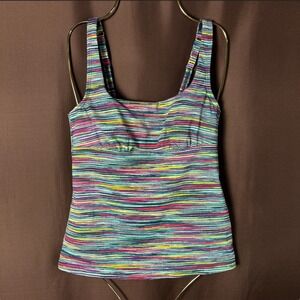 Lands' End‎ Women's 2 Square Neck Underwire Tankini Top Deep Sea Navy/Spaced Dye